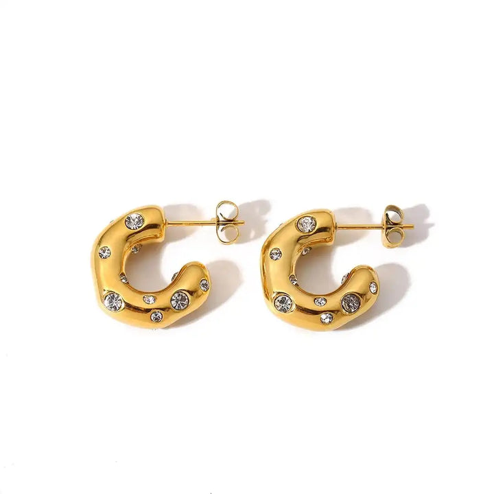 Shimmering Round Gold Zircon Hoop Earrings