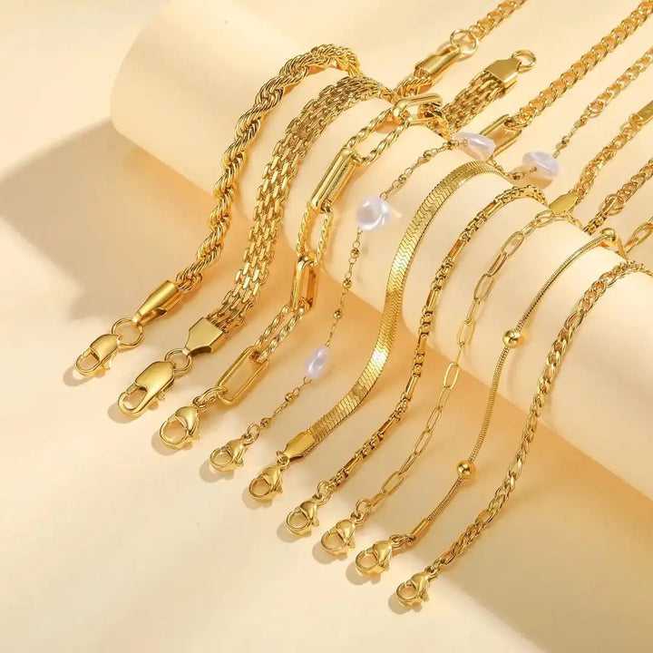 Stackable Golden Beaded Bracelet Set