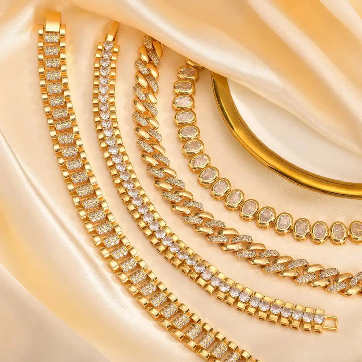 Adjustable Golden Solid Zirconia Bracelet Set