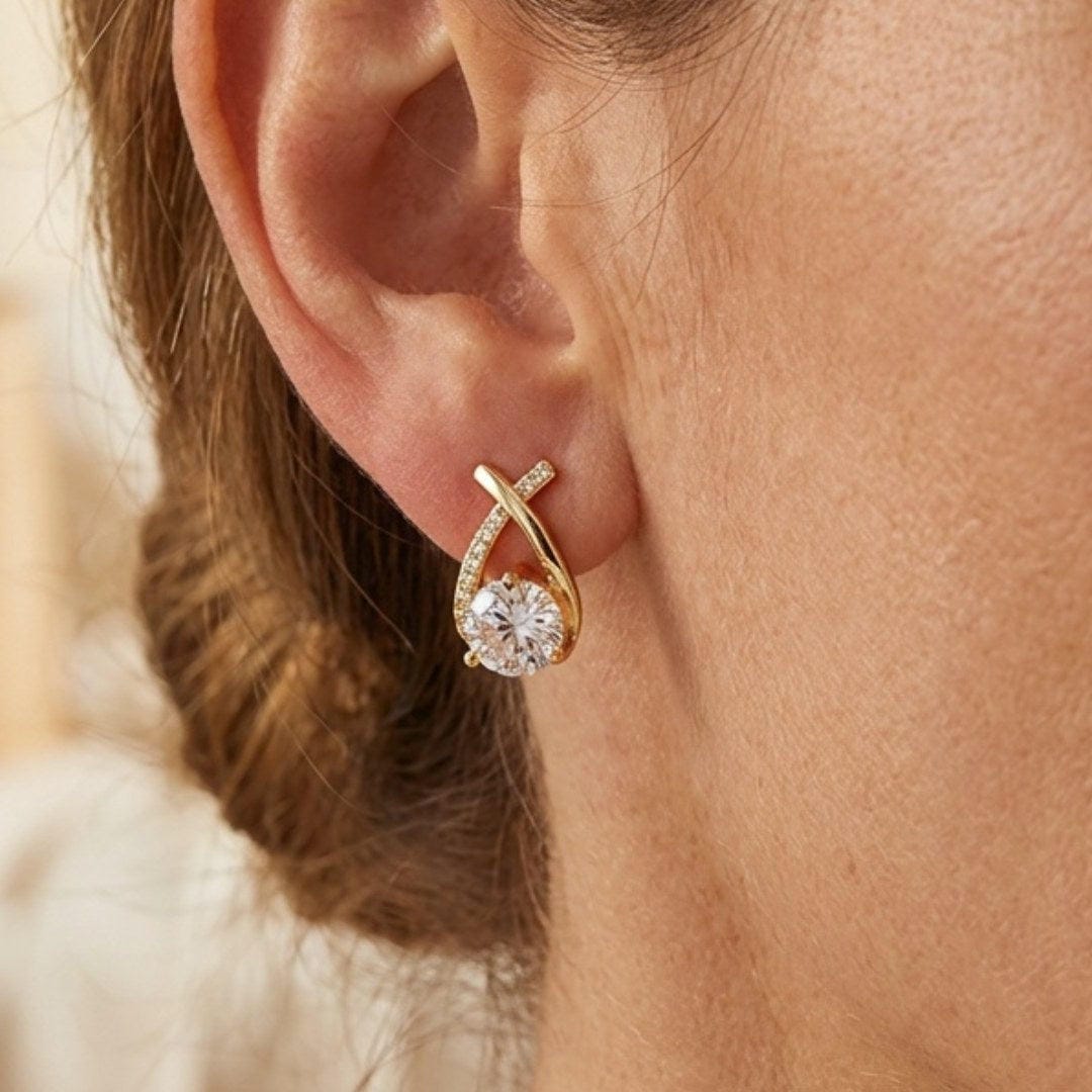 Luxury Twisted Teardrop Zirconia Stud Earrings