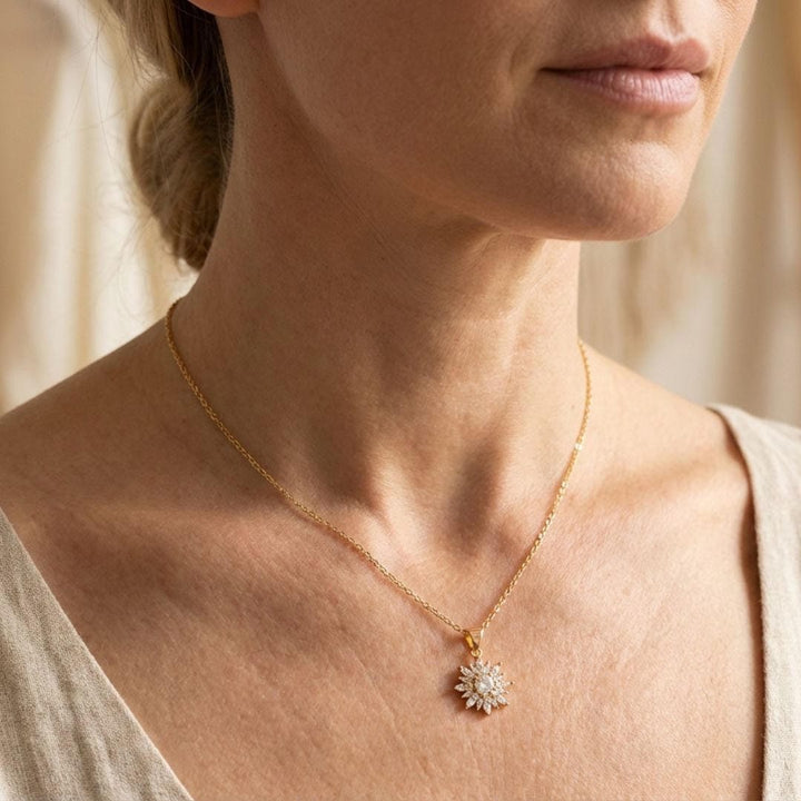 Trendy Silver Sunflower Zircon Necklace and Earrings Set