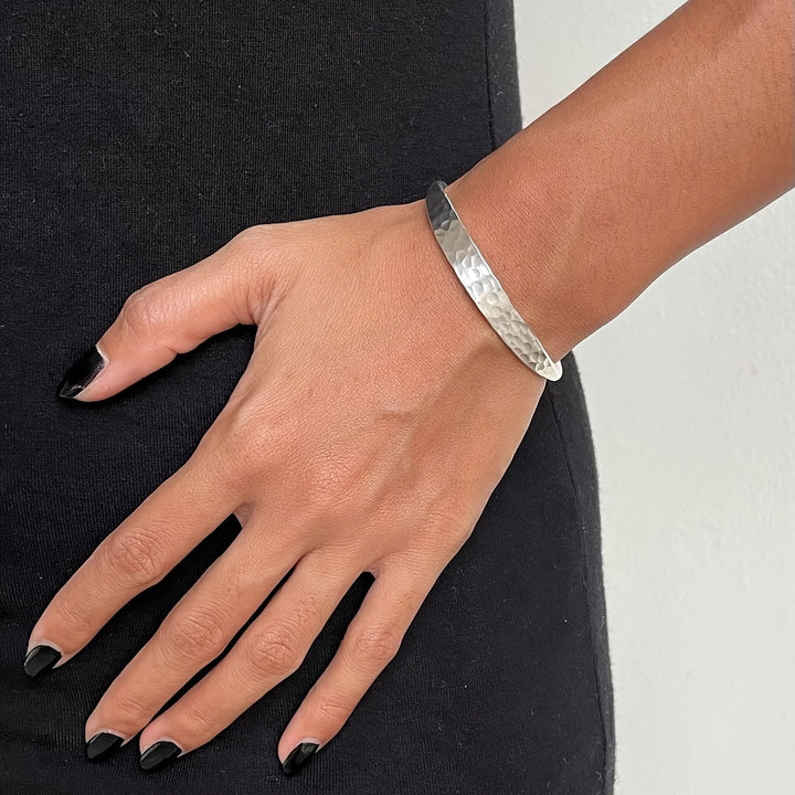 Silver Boho Hammered Bracelet