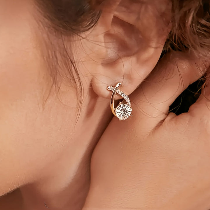 Golden Cross Stud Earrings with Zirconia