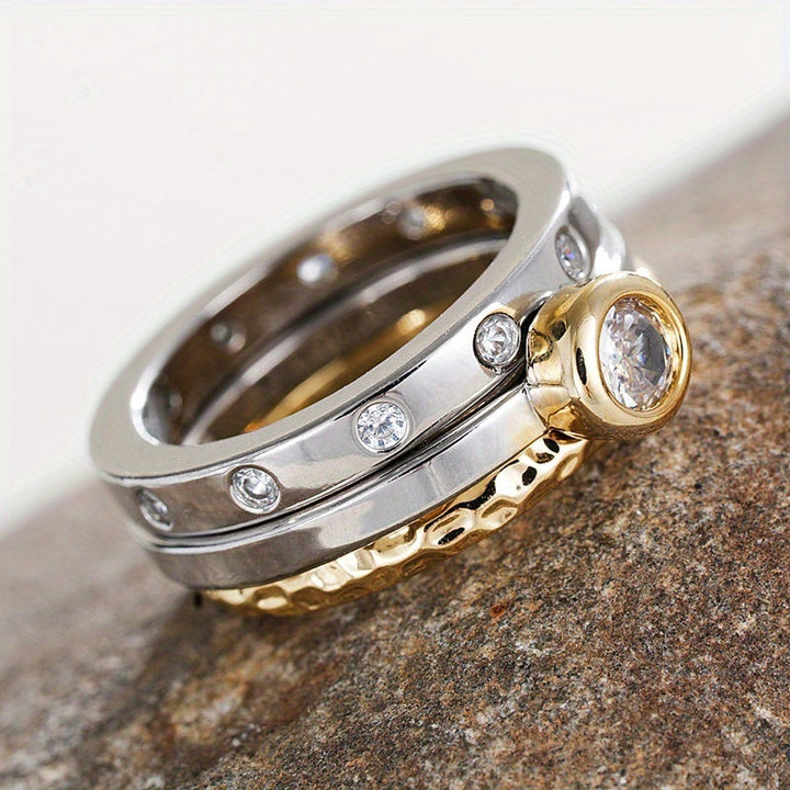 Retro Two-Tone Ring Set