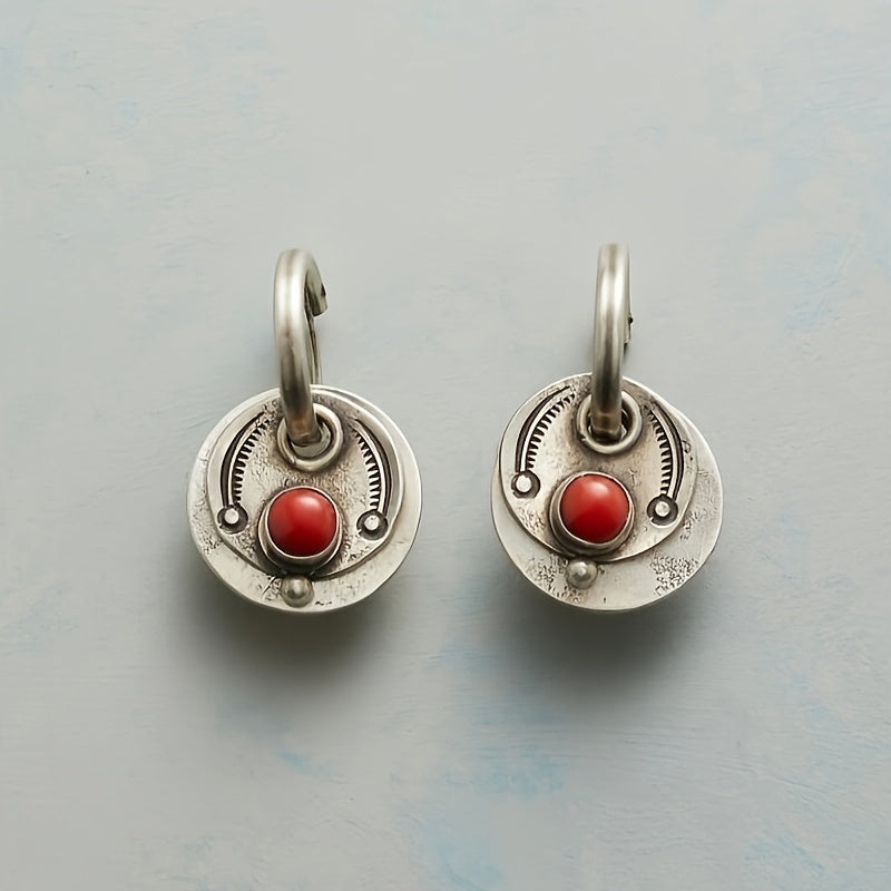 Retro Round Jasper Earrings