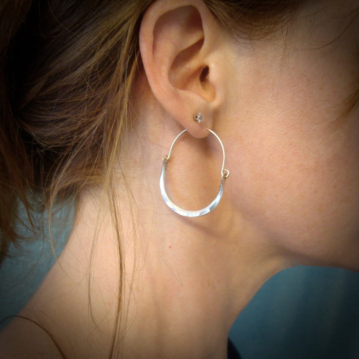 Minimalist Hammered Silver Hoops
