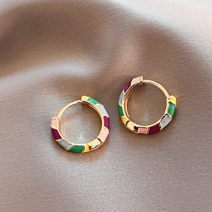 Gold Multicolour Enamel Hoop Earrings
