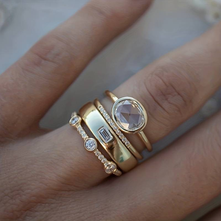 Lily - Vintage Ring Set with Gold & Zirconia