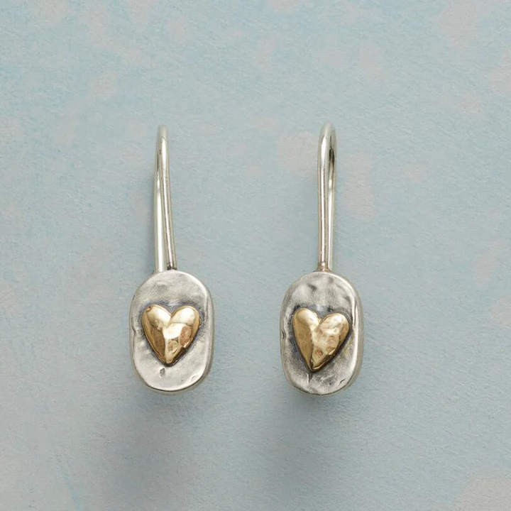 Vintage Earrings with Gold Heart in Silver