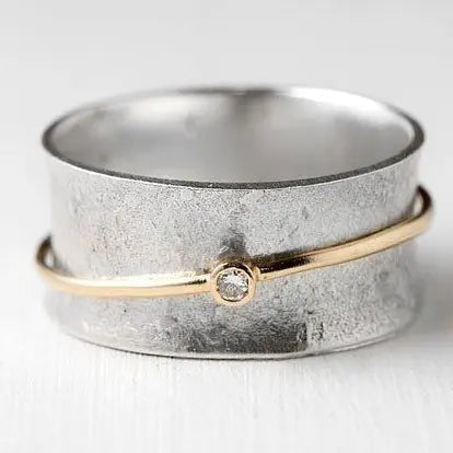 Vintage Silver Ring with Golden Zirconia Line