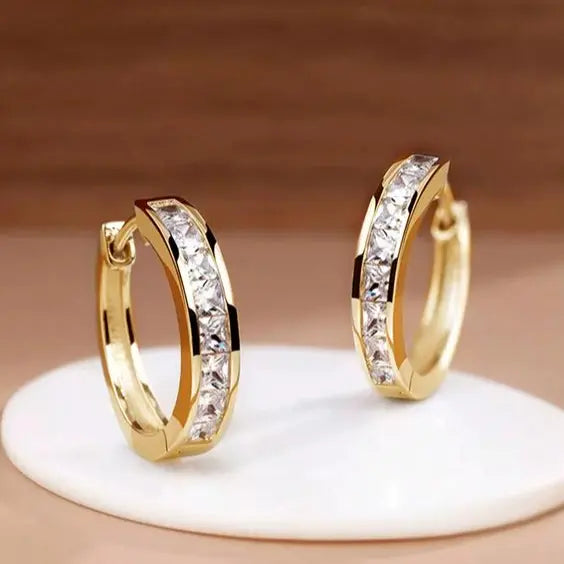 Chic Gold Crystal Hoop Earrings