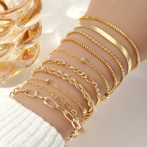 Stackable Golden Beaded Bracelet Set
